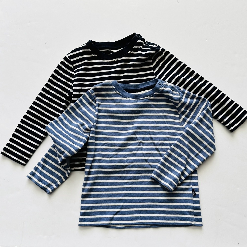 JoJo Maman Bebe Striped Long Sleeve Shirts Lot of‎ 2 Cotton Blue Boys Size 4/5 Y